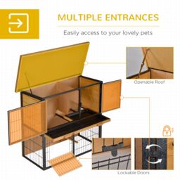PawHut Wood-metal Rabbit Hutch Elevated Pet House Bunny Cage with Slide-Out Tray Asphalt Openable Roof Lockable Door Outdoor - Aosom UK - thumbnail 5