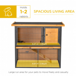PawHut Wood-metal Rabbit Hutch Elevated Pet House Bunny Cage with Slide-Out Tray Asphalt Openable Roof Lockable Door Outdoor - Aosom UK - thumbnail 4