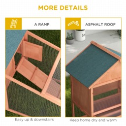 PawHut 2-Tier Solid Wooden Rabbit Hutch, Waterproof Asphalt Roof, Ramp, Removable Tray for Rabbits & Small Pets, Red/Brown - Aosom UK - thumbnail 7