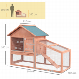 PawHut 2-Tier Solid Wooden Rabbit Hutch, Waterproof Asphalt Roof, Ramp, Removable Tray for Rabbits & Small Pets, Red/Brown - Aosom UK - thumbnail 3