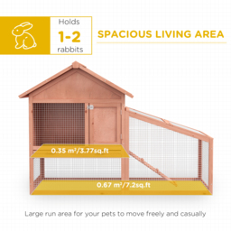 PawHut 2-Tier Solid Wooden Rabbit Hutch, Waterproof Asphalt Roof, Ramp, Removable Tray for Rabbits & Small Pets, Red/Brown - Aosom UK - thumbnail 4