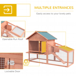 PawHut 2-Tier Solid Wooden Rabbit Hutch, Waterproof Asphalt Roof, Ramp, Removable Tray for Rabbits & Small Pets, Red/Brown - Aosom UK - thumbnail 5