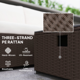 Outsunny Five Piece Rattan Garden Furniture Set with Gas Fire Pit Table and Footstool - Brown and Cream White - thumbnail 7