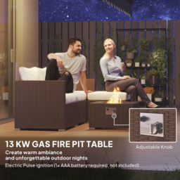 Outsunny Five Piece Rattan Garden Furniture Set with Gas Fire Pit Table and Footstool - Brown and Cream White - thumbnail 5