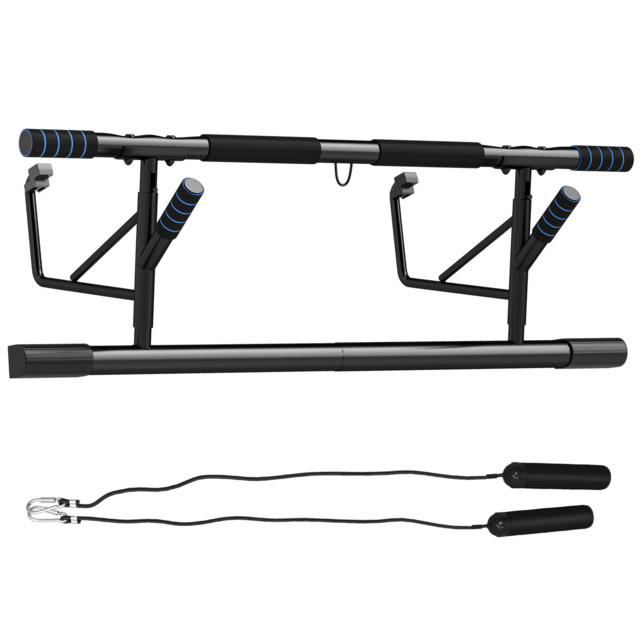 SPORTNOW Pull-Up Bar Doorway, No Drilling Chin-Up Bar Push Up Stand with Resistance Bands and Padded Handles for Home Gym Exercise, Blue - image 1