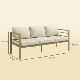 Outsunny Garden Bench with Cushions, 3-Seater Sofa with Backrest, Armrest and Back Cushions, 185 x 66 x 64cm, Cream White - thumbnail 3