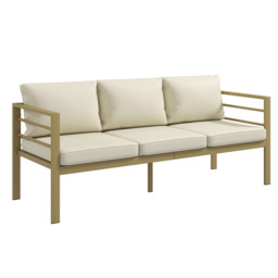 Outsunny Garden Bench with Cushions, 3-Seater Sofa with Backrest, Armrest and Back Cushions, 185 x 66 x 64cm, Cream White - thumbnail 1