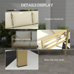 Outsunny Garden Bench with Cushions, 3-Seater Sofa with Backrest, Armrest and Back Cushions, 185 x 66 x 64cm, Cream White - thumbnail 6