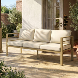 Outsunny Garden Bench with Cushions, 3-Seater Sofa with Backrest, Armrest and Back Cushions, 185 x 66 x 64cm, Cream White - thumbnail 8