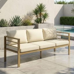 Outsunny Garden Bench with Cushions, 3-Seater Sofa with Backrest, Armrest and Back Cushions, 185 x 66 x 64cm, Cream White - thumbnail 2