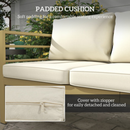 Outsunny Garden Bench with Cushions, 3-Seater Sofa with Backrest, Armrest and Back Cushions, 185 x 66 x 64cm, Cream White - thumbnail 5