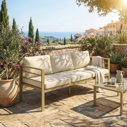Outsunny Garden Bench with Cushions, 3-Seater Sofa with Backrest, Armrest and Back Cushions, 185 x 66 x 64cm, Cream White - thumbnail 9