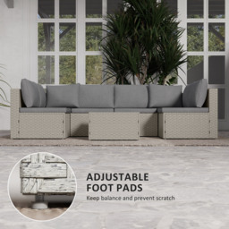 Outsunny 7 Pieces Rattan Garden Furniture Set, 6 Seater Garden Corner Sofa with Wide Seat, Cushions and Glass Top Table, Sectional Outdoor Furniture Conservatory Set for Patio, Light Brown - thumbnail 8