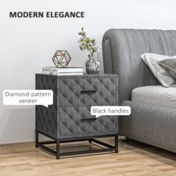 HOMCOM Bedside Tables Set of 2, Modern Bedside Table Nightstand with 2 Drawers, Bedside Cabinet Sofa Side Table with Storage, Steel Legs for Bedroom, Living Room, Grey - thumbnail 4