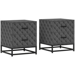 HOMCOM Bedside Tables Set of 2, Modern Bedside Table Nightstand with 2 Drawers, Bedside Cabinet Sofa Side Table with Storage, Steel Legs for Bedroom, Living Room, Grey - thumbnail 1