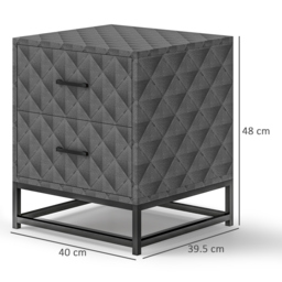 HOMCOM Bedside Tables Set of 2, Modern Bedside Table Nightstand with 2 Drawers, Bedside Cabinet Sofa Side Table with Storage, Steel Legs for Bedroom, Living Room, Grey - thumbnail 3