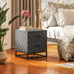 HOMCOM Bedside Tables Set of 2, Modern Bedside Table Nightstand with 2 Drawers, Bedside Cabinet Sofa Side Table with Storage, Steel Legs for Bedroom, Living Room, Grey - thumbnail 8