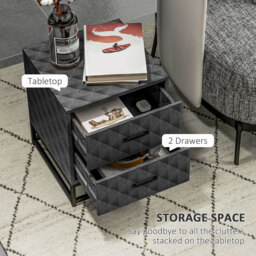 HOMCOM Bedside Tables Set of 2, Modern Bedside Table Nightstand with 2 Drawers, Bedside Cabinet Sofa Side Table with Storage, Steel Legs for Bedroom, Living Room, Grey - thumbnail 5