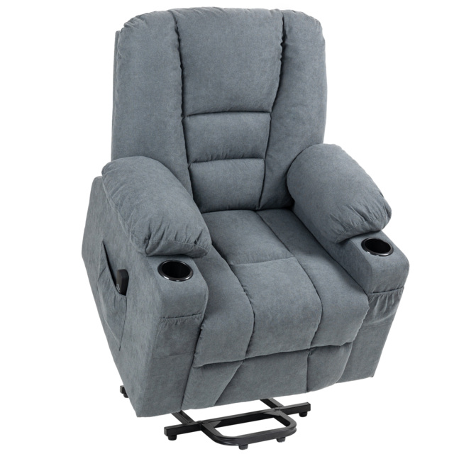 HOMCOM Recliner Chair for the Elderly, Fabric Upholstered Lift Chair for Living Room w/ Remote Control, Side Pockets, Grey - Aosom UK - image 1