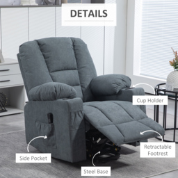 HOMCOM Recliner Chair for the Elderly, Fabric Upholstered Lift Chair for Living Room w/ Remote Control, Side Pockets, Grey - Aosom UK - thumbnail 6