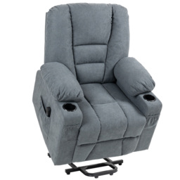 HOMCOM Recliner Chair for the Elderly, Fabric Upholstered Lift Chair for Living Room w/ Remote Control, Side Pockets, Grey - Aosom UK