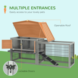 PawHut Wooden Rabbit Hutch with Outdoor Run Grey - thumbnail 5