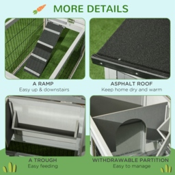 PawHut Wooden Rabbit Hutch with Outdoor Run Grey - thumbnail 7