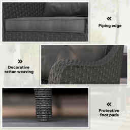 Outsunny Rattan Garden Chairs Set of 2, Outdoor Rattan Chairs with Cushions, Armrests and High Back, PE Wicker Garden Armchair with Steel Frame for Balcony, Porch, Dark Grey - thumbnail 7