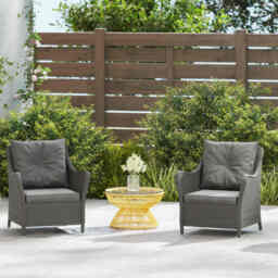 Outsunny Rattan Garden Chairs Set of 2, Outdoor Rattan Chairs with Cushions, Armrests and High Back, PE Wicker Garden Armchair with Steel Frame for Balcony, Porch, Dark Grey - thumbnail 9