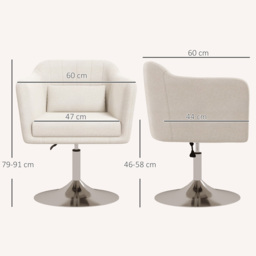 HOMCOM Modern Accent Chair with Swivel Base, Height Adjustable Arm Chair with Pillow for Living Room, Bedroom, Cat Scratch Resistant, Cream White - thumbnail 3