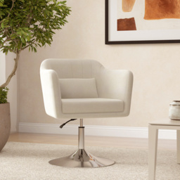 HOMCOM Modern Accent Chair with Swivel Base, Height Adjustable Arm Chair with Pillow for Living Room, Bedroom, Cat Scratch Resistant, Cream White - thumbnail 2