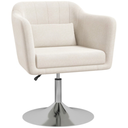 HOMCOM Modern Accent Chair with Swivel Base, Height Adjustable Arm Chair with Pillow for Living Room, Bedroom, Cat Scratch Resistant, Cream White - thumbnail 1