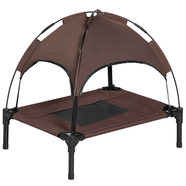 PawHut Raised Dog Bed Waterproof Elevated Pet Cot with Breathable Mesh UV Protection Canopy Coffee, for Small Dogs, 61 x 46 x 62cm - Aosom UK - image 1