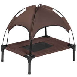 PawHut Raised Dog Bed Waterproof Elevated Pet Cot with Breathable Mesh UV Protection Canopy Coffee, for Small Dogs, 61 x 46 x 62cm - Aosom UK - thumbnail 1