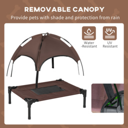 PawHut Raised Dog Bed Waterproof Elevated Pet Cot with Breathable Mesh UV Protection Canopy Coffee, for Small Dogs, 61 x 46 x 62cm - Aosom UK - thumbnail 6