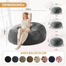 Large Bean Bag Sofa Chair with Eco-Friendly Bead Filling, Foldable Design, Reading Lounger for Adults, 150L x 150W x 60H cm, Dark Gray - Aosom UK - thumbnail 3