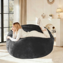 Large Bean Bag Sofa Chair with Eco-Friendly Bead Filling, Foldable Design, Reading Lounger for Adults, 150L x 150W x 60H cm, Dark Gray - Aosom UK - thumbnail 1