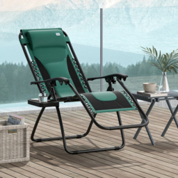 Outsunny Foldable Reclining Garden Chair, Zero Gravity Chair with Padded Seat, Cup Holder, Adjustable Backrest, Pillow for Outdoor, Patio, Deck, Green - thumbnail 2