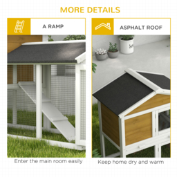 PawHut Wooden Rabbit Hutch Outdoor, Double Tier with Water-Resistant Roof, Ramp 147 x 54 x 84 cm, Yellow - thumbnail 7