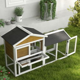 PawHut Wooden Rabbit Hutch Outdoor, Double Tier with Water-Resistant Roof, Ramp 147 x 54 x 84 cm, Yellow - thumbnail 8