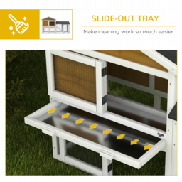 PawHut Wooden Rabbit Hutch Outdoor, Double Tier with Water-Resistant Roof, Ramp 147 x 54 x 84 cm, Yellow - thumbnail 6