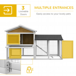 PawHut Wooden Rabbit Hutch Outdoor, Double Tier with Water-Resistant Roof, Ramp 147 x 54 x 84 cm, Yellow - thumbnail 4