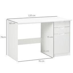 HOMCOM High Gloss Computer Desk with Drawers, Modern Writing Workstation with Storage Cabinet, PC Study Table for, Office, Study, White - Aosom UK - thumbnail 3