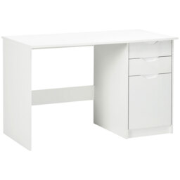 HOMCOM High Gloss Computer Desk with Drawers, Modern Writing Workstation with Storage Cabinet, PC Study Table for, Office, Study, White - Aosom UK