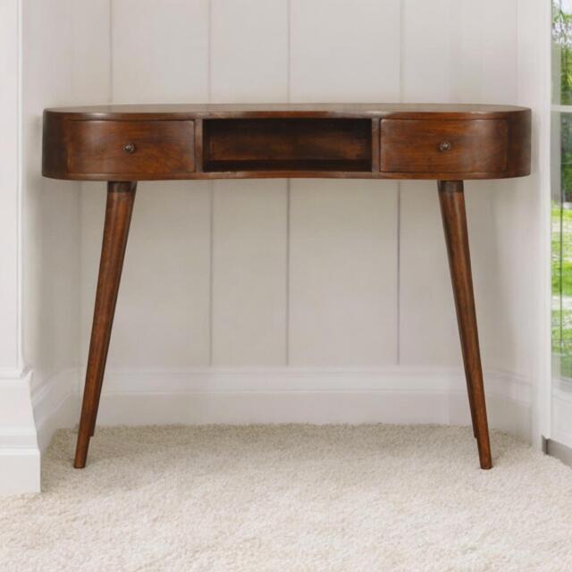 Wood Console Table with 2 Drawers & Open Slot, Durable Construction, Window Side Writing Table for Living Room & Bedroom, Brown - Aosom UK - image 1