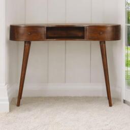 Wood Console Table with 2 Drawers & Open Slot, Durable Construction, Window Side Writing Table for Living Room & Bedroom, Brown - Aosom UK - thumbnail 1