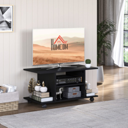 HOMCOM Modern TV Stand with Storage Shelves, Sleek Design for Living Rooms, Space-Saving, Black - Aosom UK - thumbnail 2