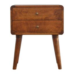 Solid Wood Curved Bedside Table with 2 Drawers and Natural Wood Grain, Handcrafted Desk for Living Room, 35L x 45W x 55H cm, Brown - Aosom UK - thumbnail 2