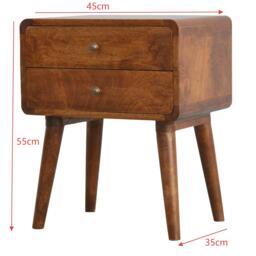 Solid Wood Curved Bedside Table with 2 Drawers and Natural Wood Grain, Handcrafted Desk for Living Room, 35L x 45W x 55H cm, Brown - Aosom UK - thumbnail 3