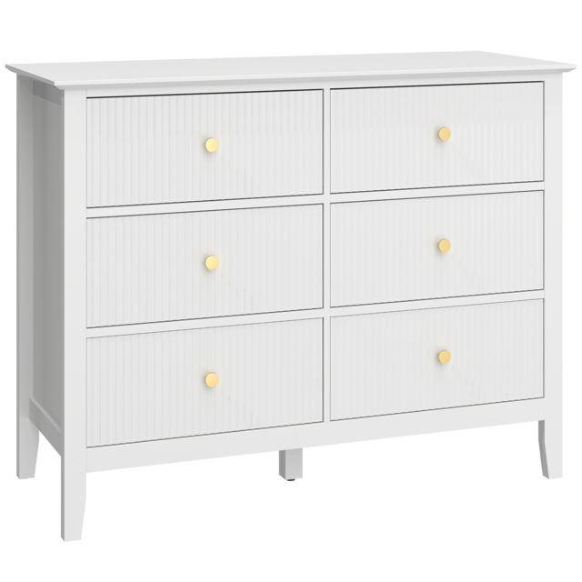 HOMCOM Fluted Dresser, 6 Drawer Chest of Drawers for Bedroom, Living Room, Hallway, Closet, White - image 1